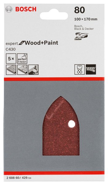 Schleifblatt C430, 100 x 170 mm, 80, 4 Löcher, Klett, 5er-Pack