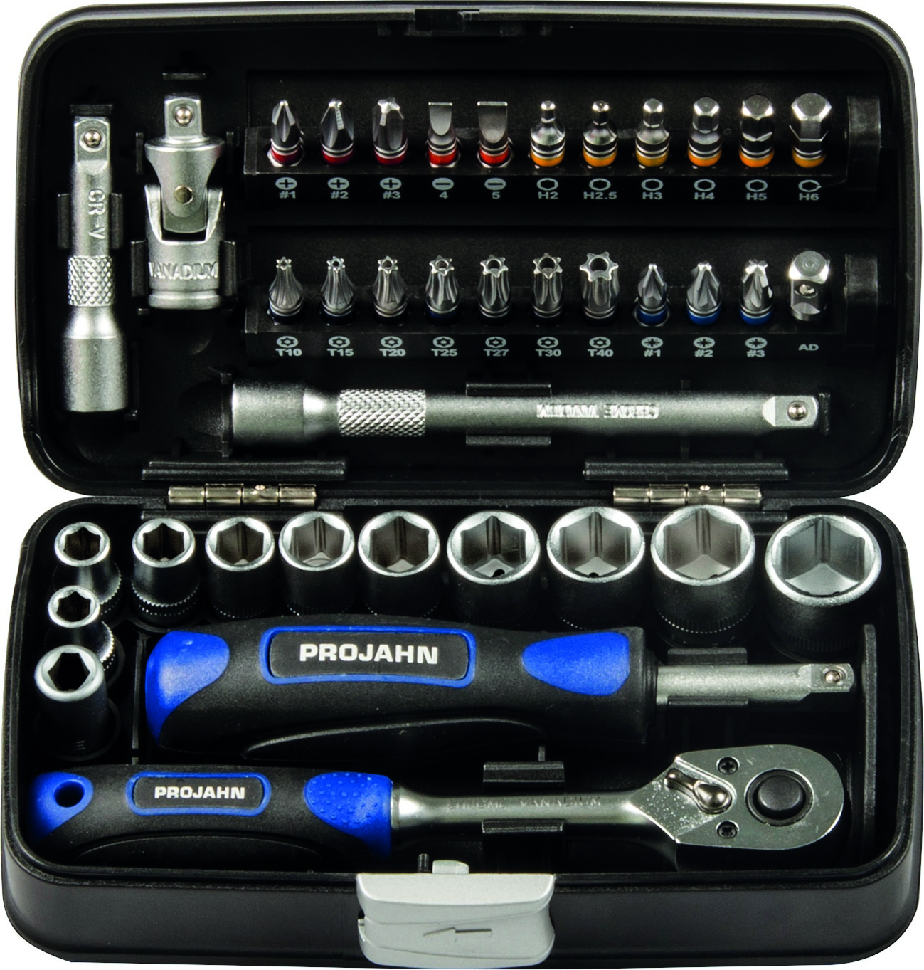 1/4" Mini Steckschlüssel- & Bit-Box, 38tlg. mit markierten Bits