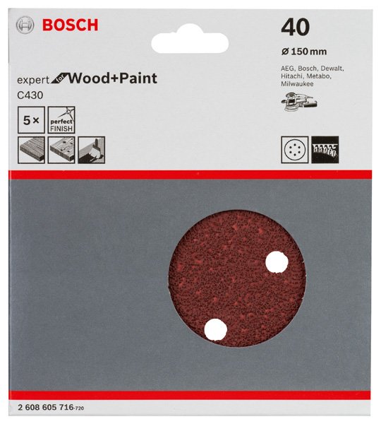 Schleifblatt C430, 150 mm, 40, 6 Löcher, Klett, 5er-Pack