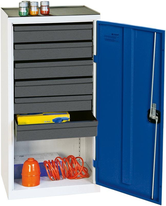 Beistellschrank B500xT500xH1000 mm RAL 7035/5010 6 Schubladen