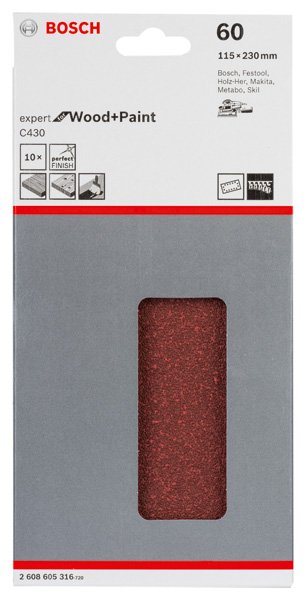 Schleifblatt C430, 115 x 230 mm, 60, 14 Löcher, 10er-Pack