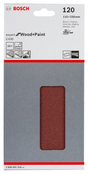 Schleifblatt C430, 115 x 230 mm, 120, 14 Löcher, 10er-Pack