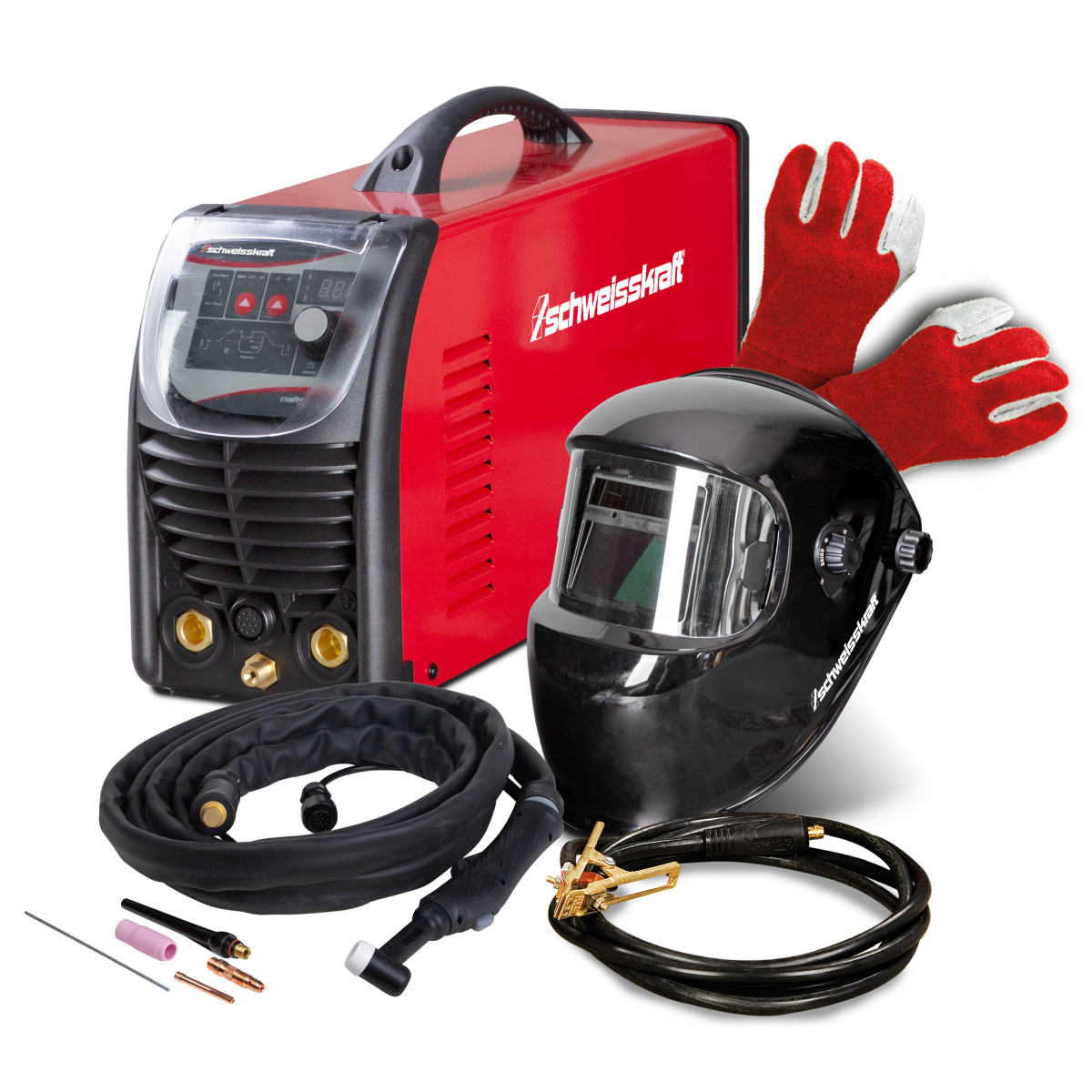Tragbarer WIG DC Inverter Schweisskraft EASY-TIG 201 DC PULSE Aktions-Set