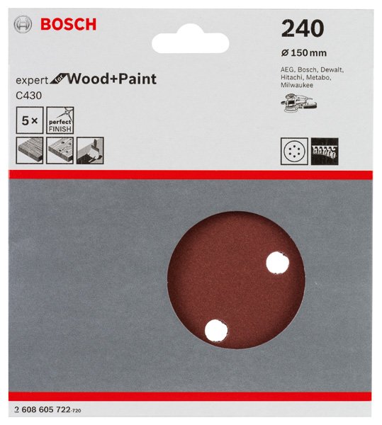Schleifblatt C430, 150 mm, 240, 6 Löcher, Klett, 5er-Pack