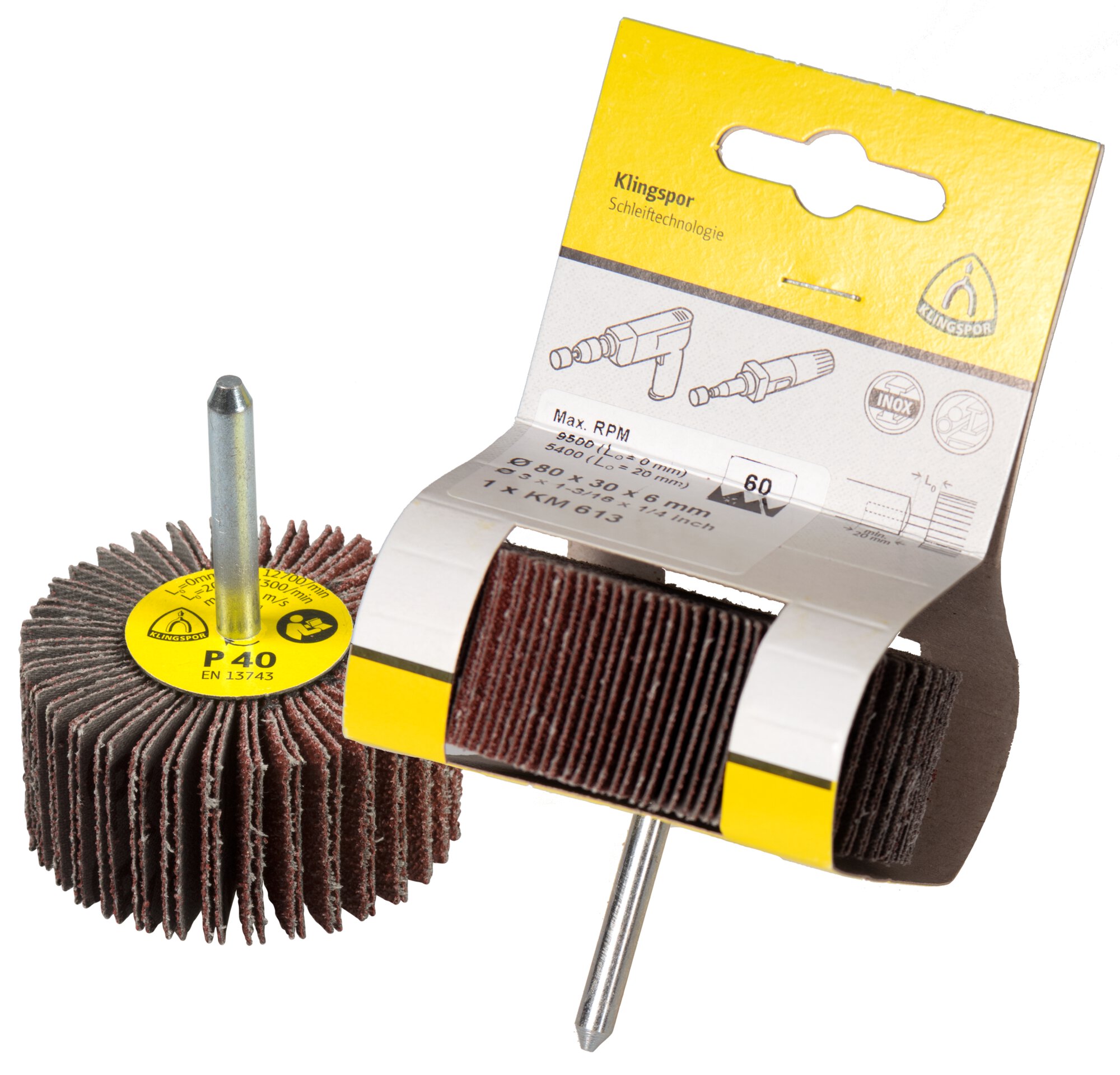KM 613 Schleifmopstifte, 40 x 20 x 6 mm Korn 40, SB-verpackt im Reiter