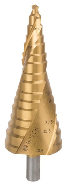 Stufenbohrer HSS-TiN, für Kabelverschr., M10 - M40, 10 mm, 125,5 mm, 12 Stufen