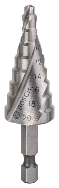 Stufenbohrer HSS, Sechskantschaft, 4 - 20 mm, 1/4-Zoll, 70,5 mm, 9 Stufen