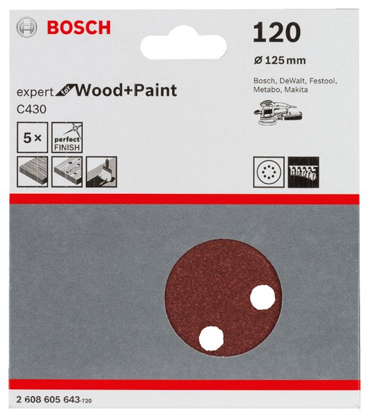 Schleifblatt C430, 125 mm, 120, 8 Löcher, Klett, 5er-Pack