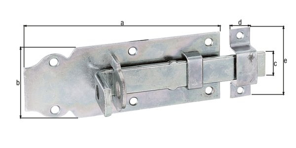 Schlossriegel,m.flachem Griff,gerade,m.Schlaufe,disp.,Platte LxB140x52mm
