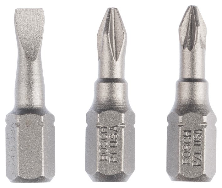 Schrauberbit-Set Extra-Hart (gemischt), 3-teilig, S 0,6x4,5, PH1, PZ1, 25 mm