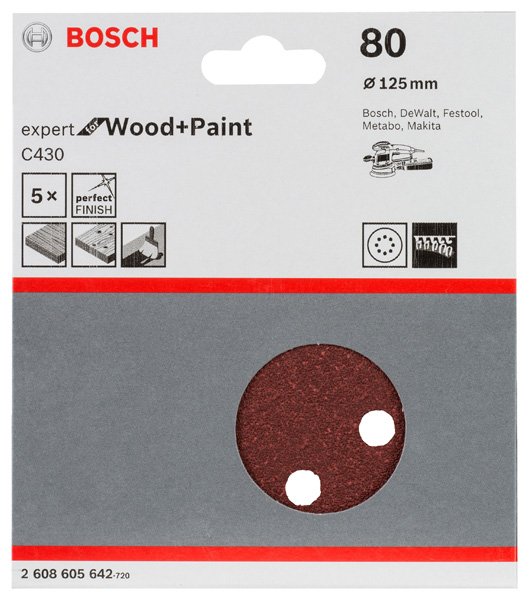 Schleifblatt C430, 125 mm, 80, 8 Löcher, Klett, 5er-Pack