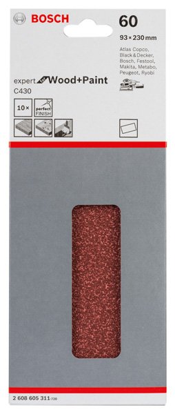 Schleifblatt C430, 93 x 230 mm, 60, ungelocht, gespannt, 10er-Pack