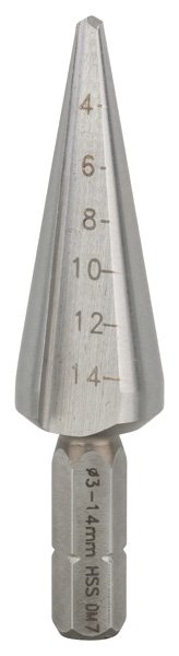 Blechschälbohrer HSS, Sechskantschaft, 3 - 14 mm, 60 mm, 1/4-Zoll